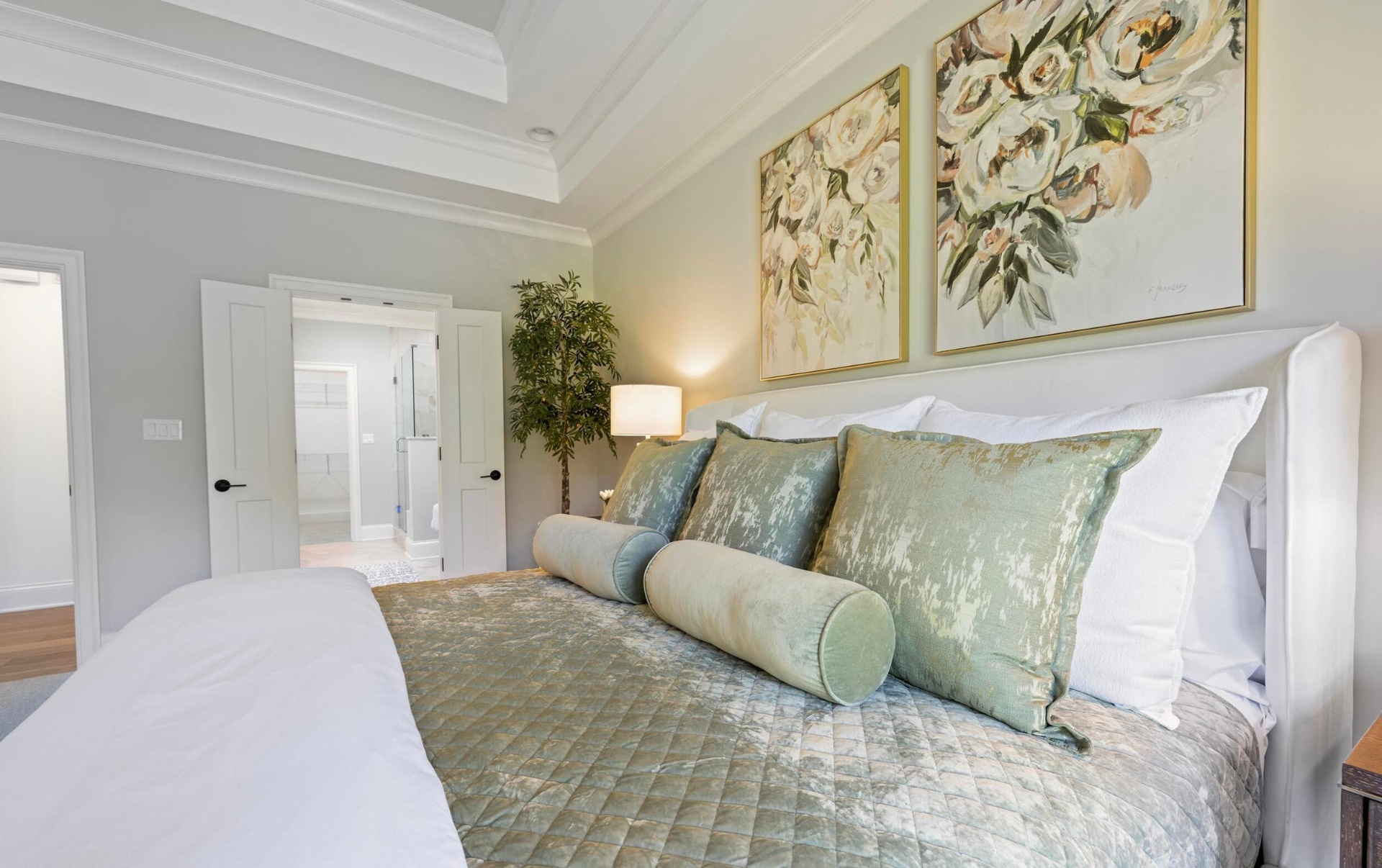 Bedroom detail with custom artwork