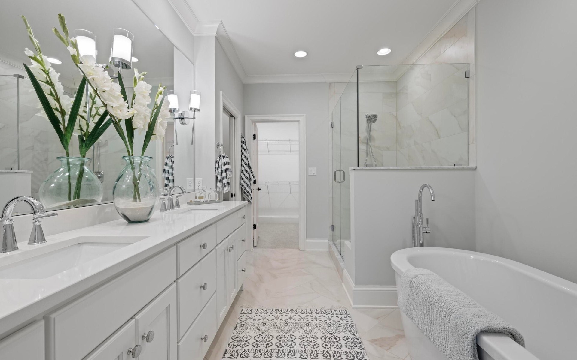 Primary bath with double vanity and freestanding tub
